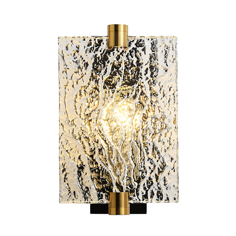 Traditional Rectangular Wall Mount Lamp - Clear Ripple Glass Sconce Lighting For Living Room