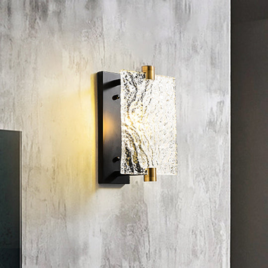 Traditional Rectangular Wall Mount Lamp - Clear Ripple Glass Sconce Lighting For Living Room