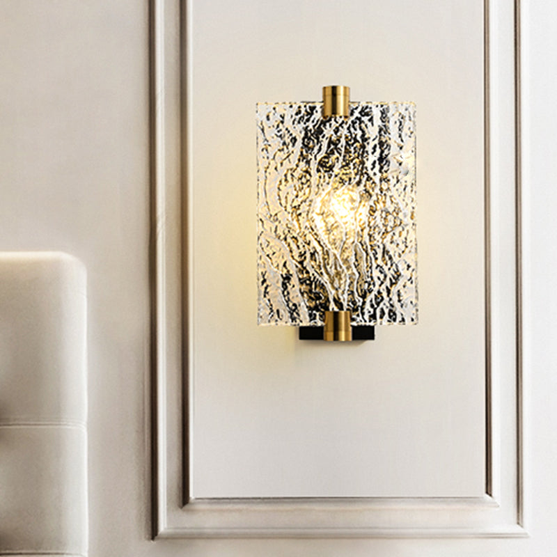 Traditional Rectangular Wall Mount Lamp - Clear Ripple Glass Sconce Lighting For Living Room