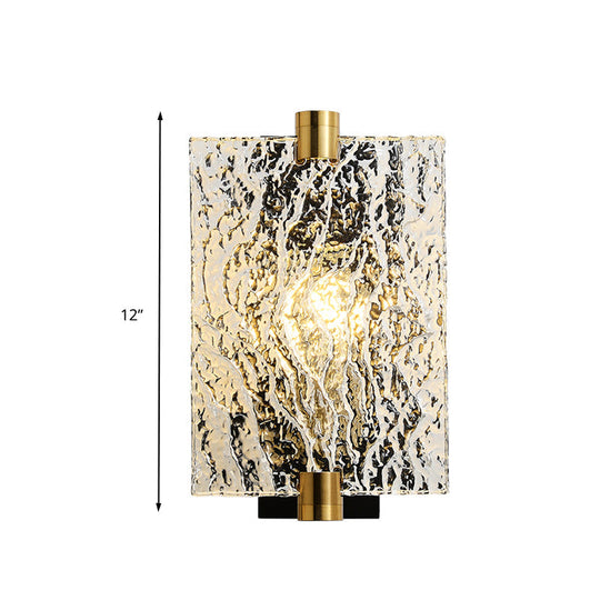 Traditional Rectangular Wall Mount Lamp - Clear Ripple Glass Sconce Lighting For Living Room