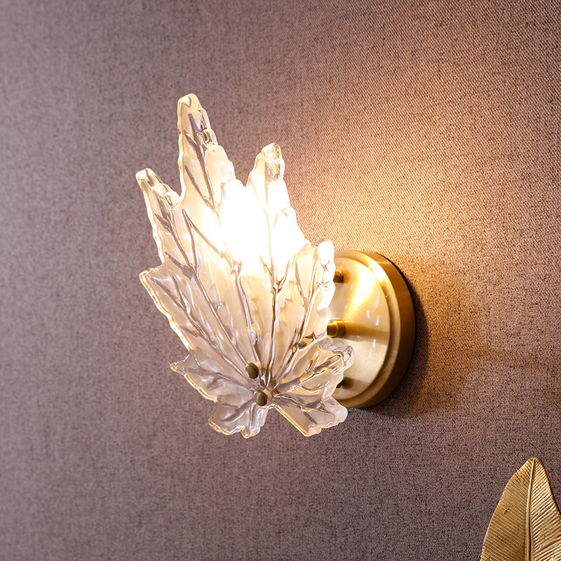 Traditional Led Wall Sconce With Maple Glass Shade For Living Room