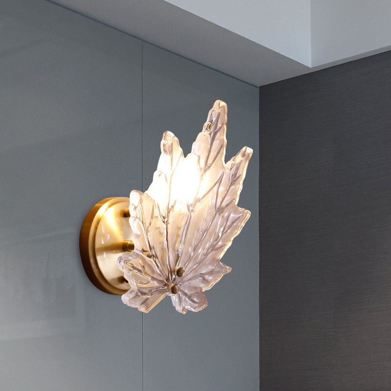 Traditional Led Wall Sconce With Maple Glass Shade For Living Room