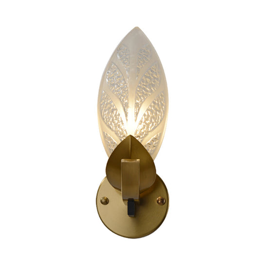 Traditional Gold Wall Mount Light With Water Glass For Leaf Bedroom