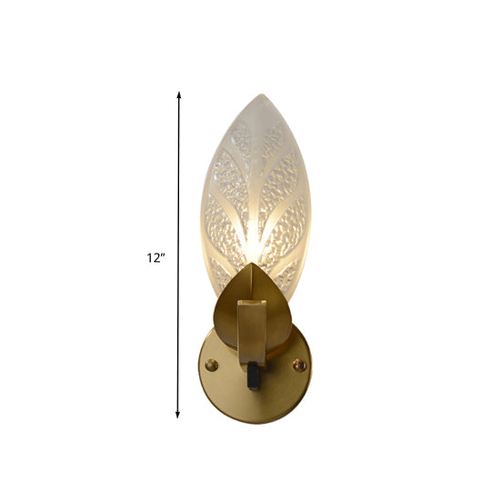 Traditional Gold Wall Mount Light With Water Glass For Leaf Bedroom