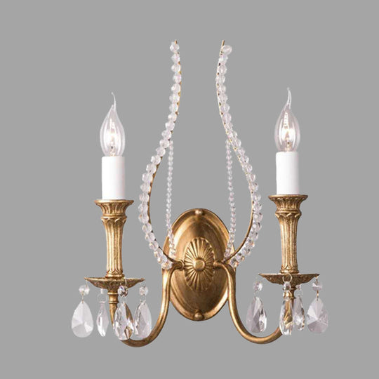 Rustic Crystal Bedroom Sconce Light - Brass Wall Lighting Fixture 2 /