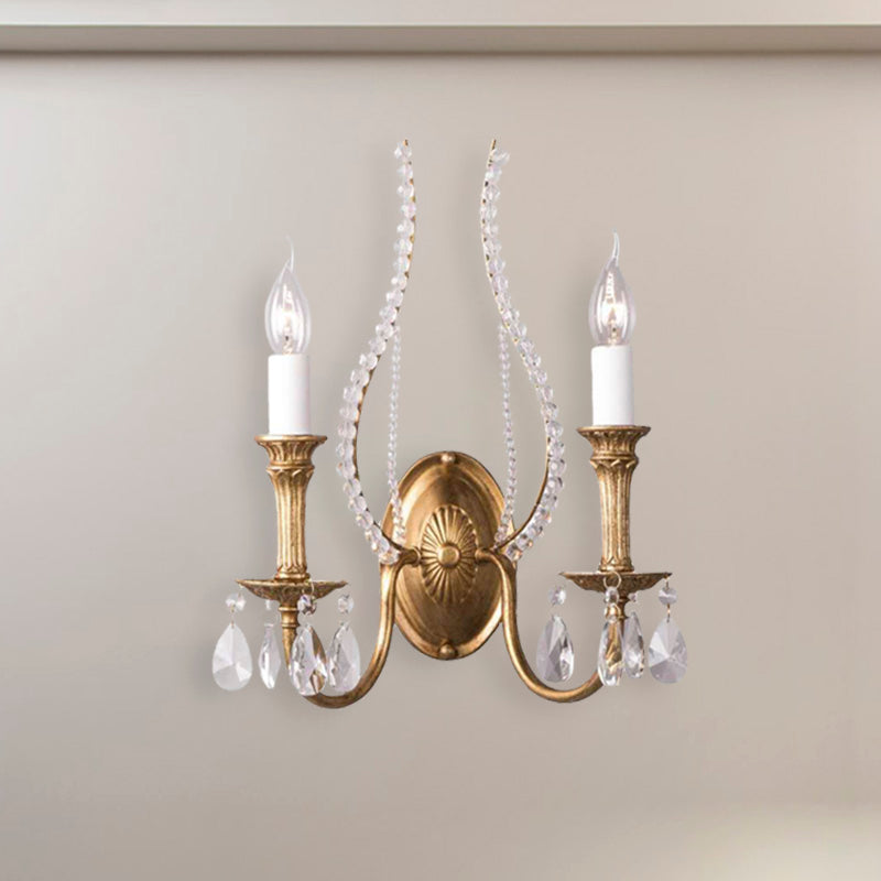 Rustic Crystal Bedroom Sconce Light - Brass Wall Lighting Fixture