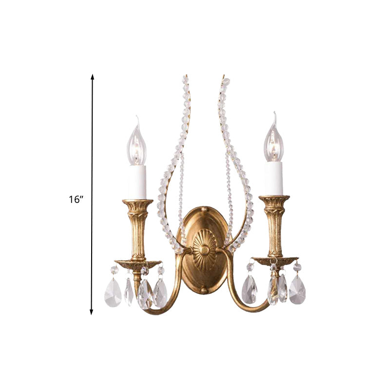 Rustic Crystal Bedroom Sconce Light - Brass Wall Lighting Fixture