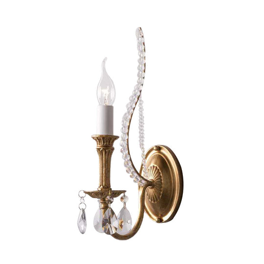 Rustic Crystal Bedroom Sconce Light - Brass Wall Lighting Fixture 1 /