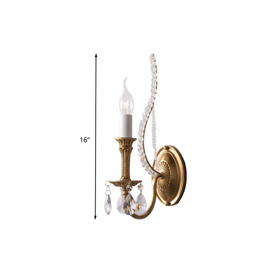 Rustic Crystal Bedroom Sconce Light - Brass Wall Lighting Fixture