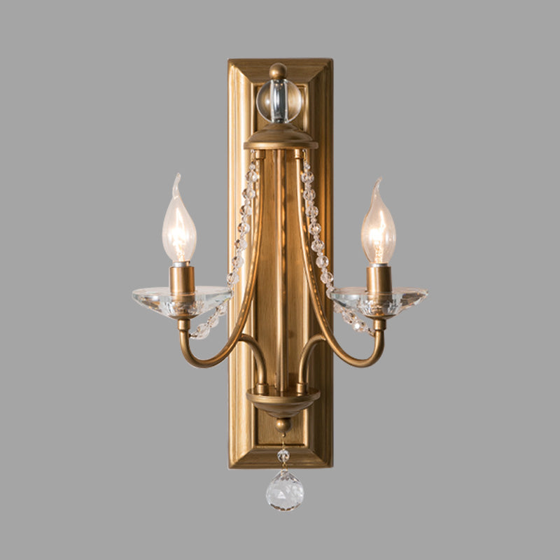 2-Light Crystal Ball Wall Sconce For Bedroom Rural Gold/Silver Metal Candle Style Lighting Fixture