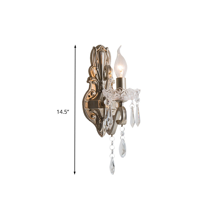 Retro Crystal Candle Wall Lamp With 1/2 Bulbs - Silver Sconce For Living Room