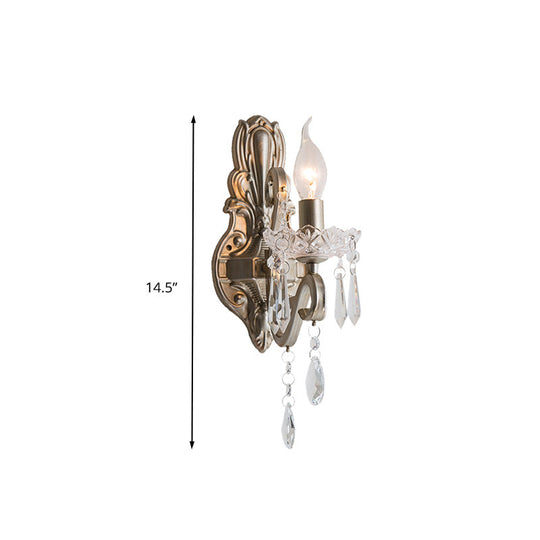 Retro Crystal Candle Wall Lamp With 1/2 Bulbs - Silver Sconce For Living Room