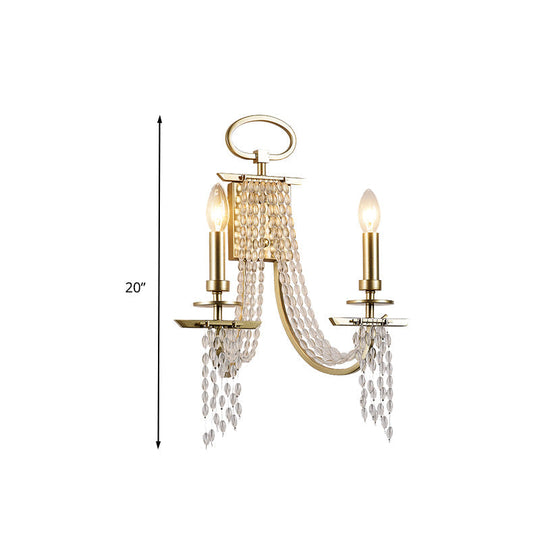 Gold Crystal Wall Sconce With Rustic Charm: Ideal For Dining Room Lighting (2-Light Candle Mount)