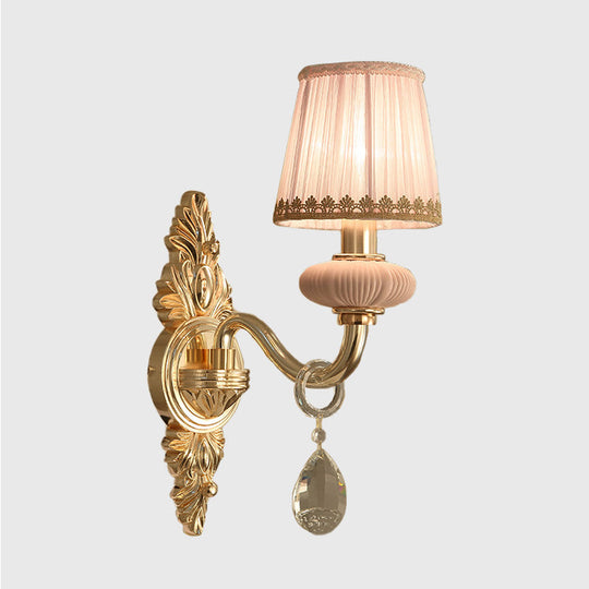 Traditional Fabric Barrel Wall Sconce With Crystal Accent - Pink/Blue 1/2 Head Lighting For Bedroom