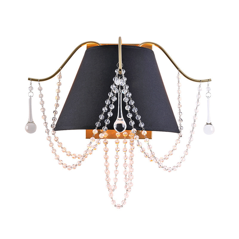 Translucent Crystal 2-Light Black Wall Sconce With Bead Mount - Traditional Lighting