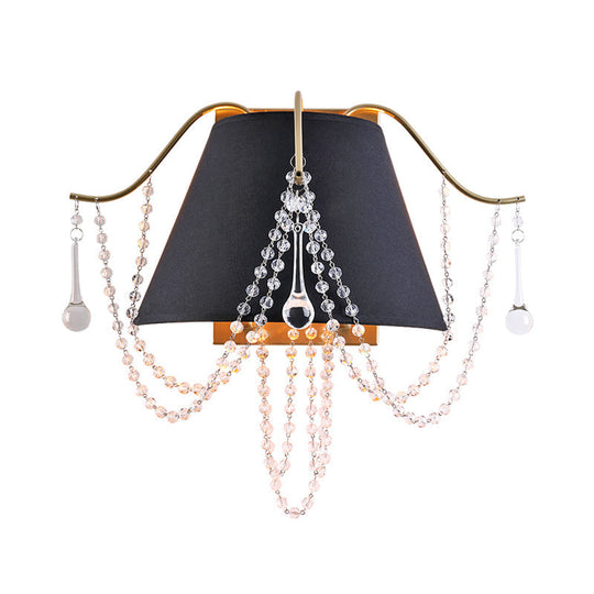 Translucent Crystal 2-Light Black Wall Sconce With Bead Mount - Traditional Lighting