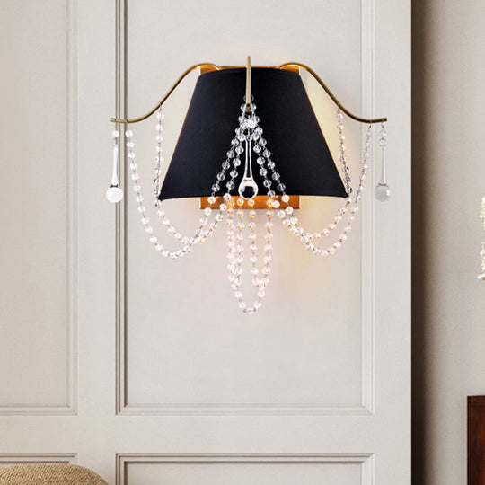 Translucent Crystal 2-Light Black Wall Sconce With Bead Mount - Traditional Lighting