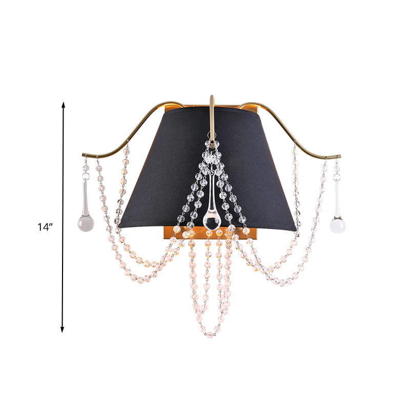 Translucent Crystal 2-Light Black Wall Sconce With Bead Mount - Traditional Lighting