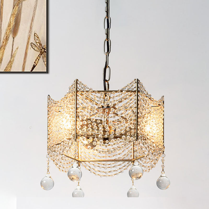 Traditional Brass Crystal Chandelier - Beaded Pendant Lighting Fixture For Dining Room (4/6 Lights)