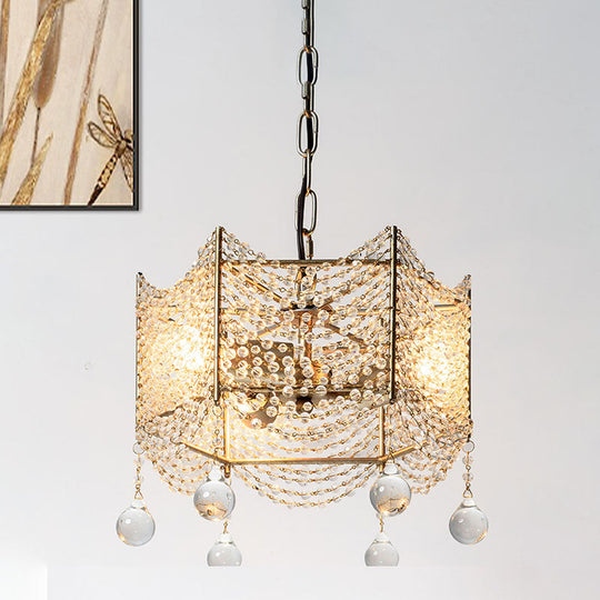 Traditional Brass Crystal Chandelier - Beaded Pendant Lighting Fixture For Dining Room (4/6 Lights)