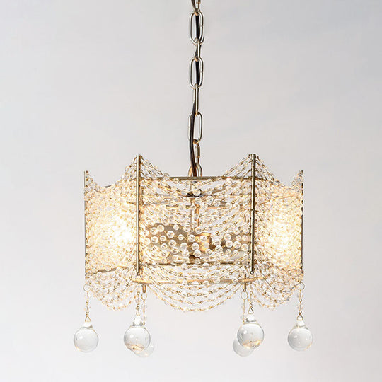 Traditional Brass Crystal Chandelier - Beaded Pendant Lighting Fixture For Dining Room (4/6 Lights)