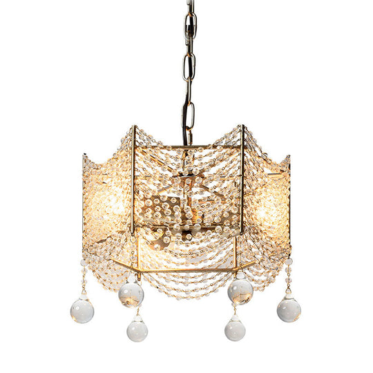 Traditional Brass Crystal Chandelier - Beaded Pendant Lighting Fixture For Dining Room (4/6 Lights)