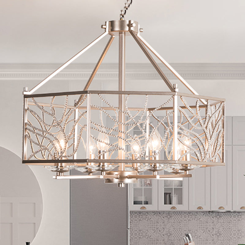 Minimalist Crystal Chandelier - Silver Champagne Pendant Lamp With 6/8 Lights For Living Room