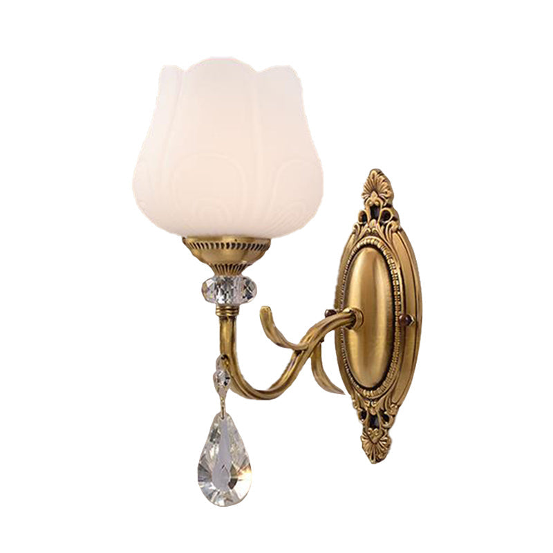 Gold Wall Mounted Crystal Prism Blossom Lamp - Traditional Bedroom Sconce Light Fixture (1/2 Bulbs)