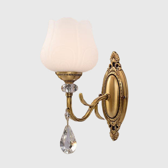 Gold Wall Mounted Crystal Prism Blossom Lamp - Traditional Bedroom Sconce Light Fixture (1/2 Bulbs)