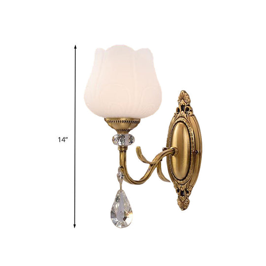 Gold Wall Mounted Crystal Prism Blossom Lamp - Traditional Bedroom Sconce Light Fixture (1/2 Bulbs)