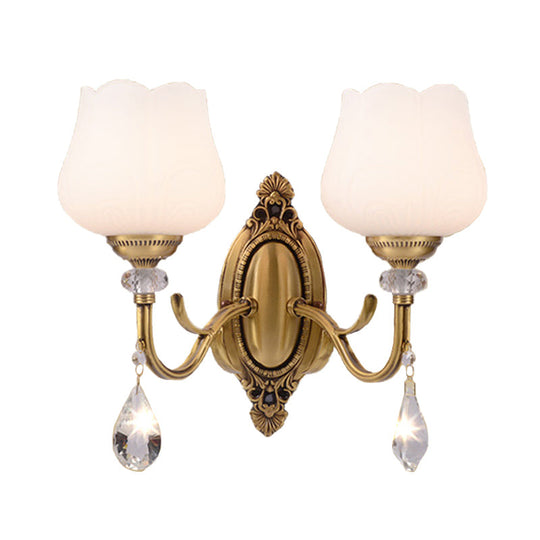 Gold Wall Mounted Crystal Prism Blossom Lamp - Traditional Bedroom Sconce Light Fixture (1/2 Bulbs)