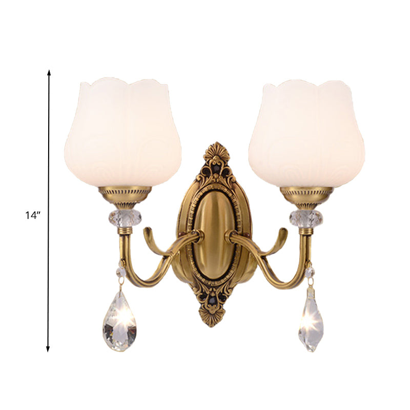 Gold Wall Mounted Crystal Prism Blossom Lamp - Traditional Bedroom Sconce Light Fixture (1/2 Bulbs)