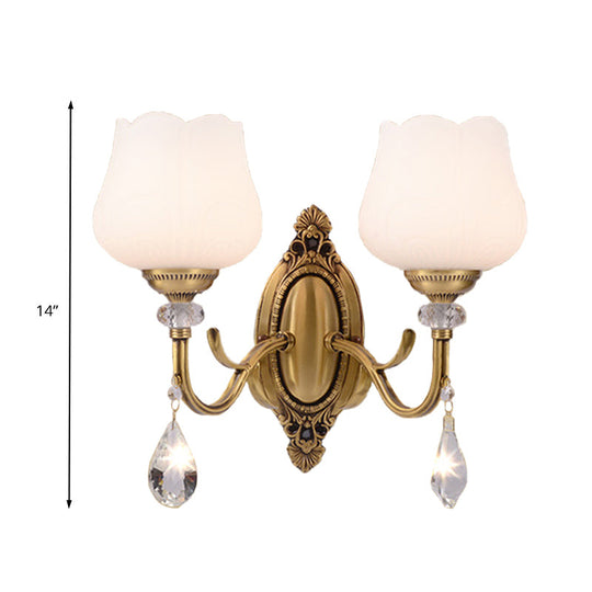 Gold Wall Mounted Crystal Prism Blossom Lamp - Traditional Bedroom Sconce Light Fixture (1/2 Bulbs)