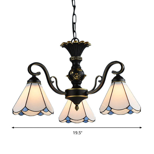 Mediterranean Conical Chandelier Lamp With White/Blue Glass - 5/6/8 Lights Ceiling Light For Living