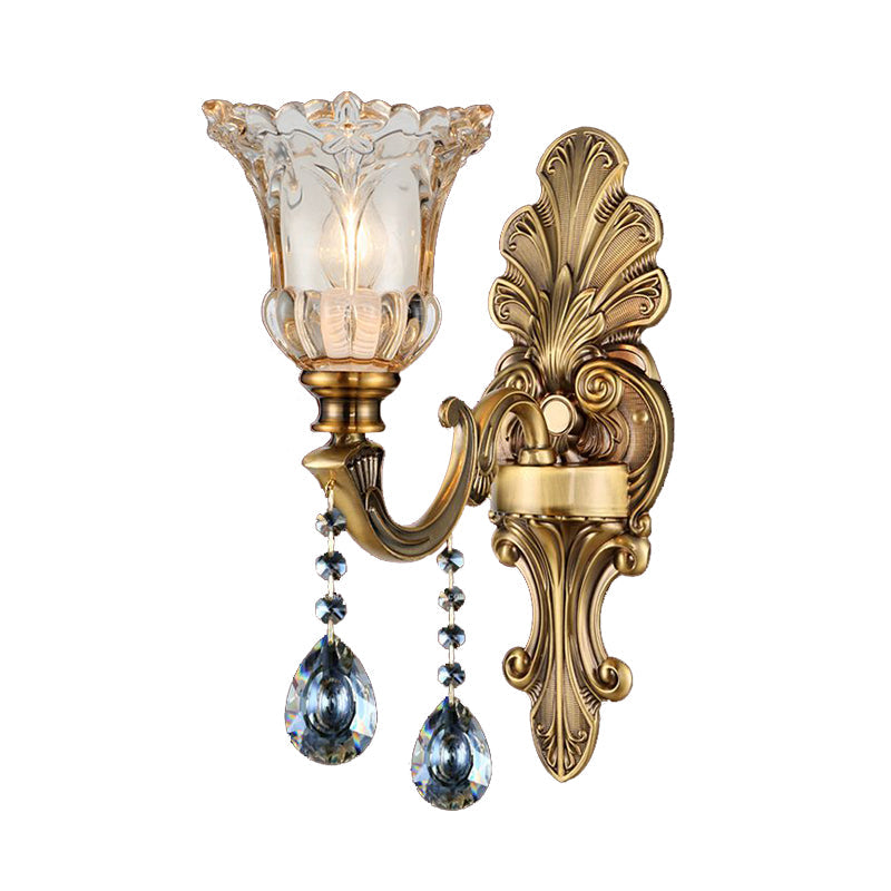 Traditional K9 Crystal Brass Wall Sconce Light With Clear Glass Shade 1 /