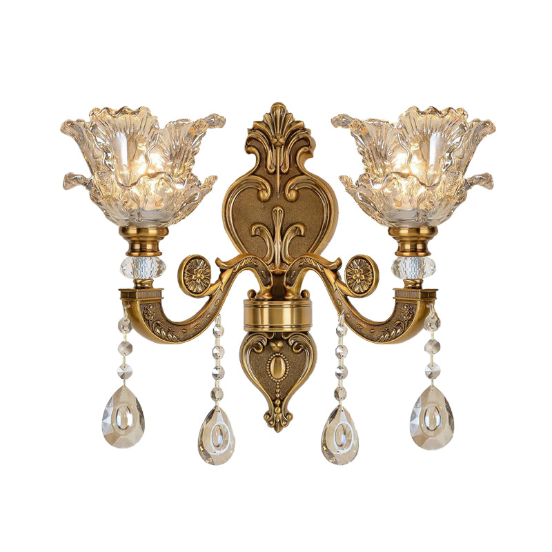 Traditional Brass Wall Sconce With Blossom Water Glass Shade - Ideal Living Room Lighting Fixture 2