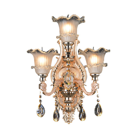 Frosted Glass Gold Wall Lamp: Traditionalist Floral Lighting Fixture For Restaurants With Crystal