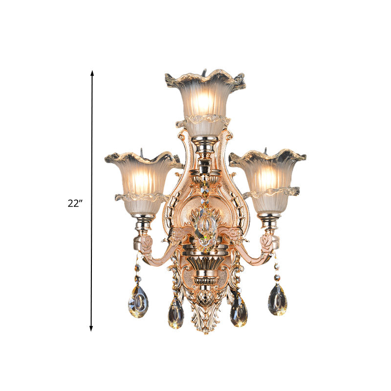 Frosted Glass Gold Wall Lamp: Traditionalist Floral Lighting Fixture For Restaurants With Crystal