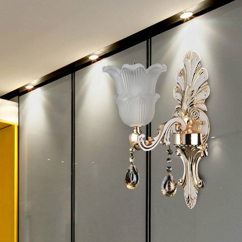 Bloom Crystal Glass Wall Sconce With Led In Gold (1/2 Heads)