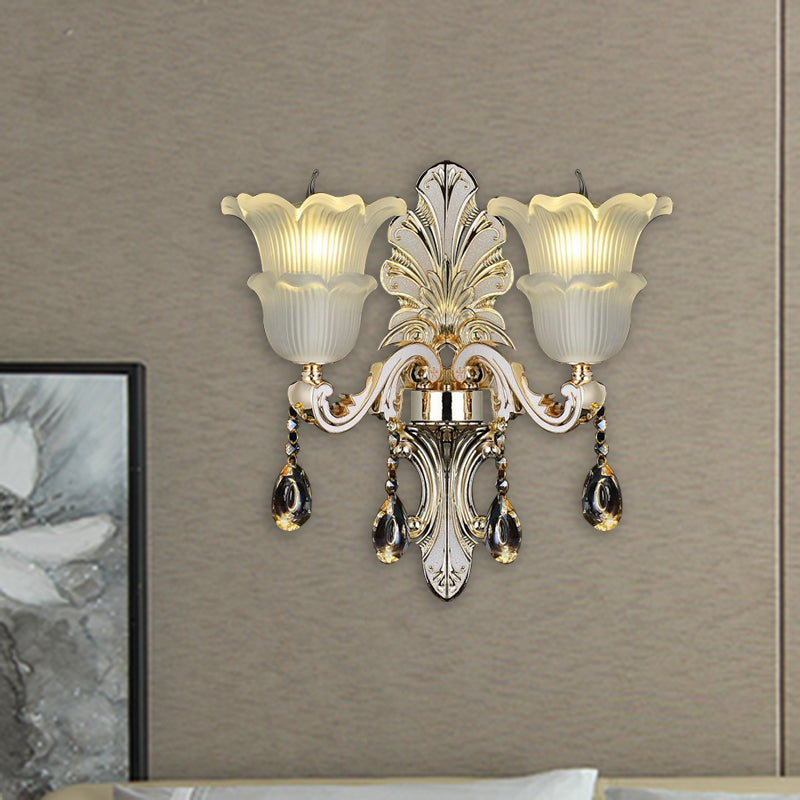 Bloom Crystal Glass Wall Sconce With Led In Gold (1/2 Heads)