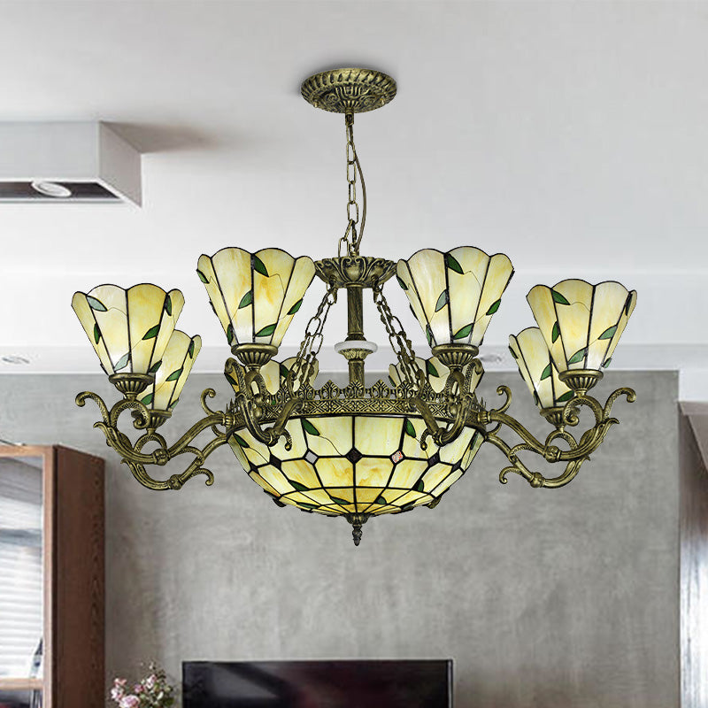 Beige Glass Green Chandelier: Leaf Design, 5/9/11 Lights, Baroque Style, Kitchen Lighting Fixture