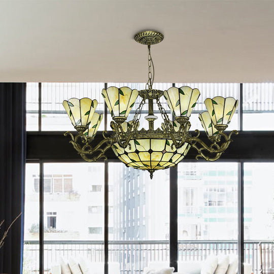 Beige Glass Green Chandelier: Leaf Design, 5/9/11 Lights, Baroque Style, Kitchen Lighting Fixture