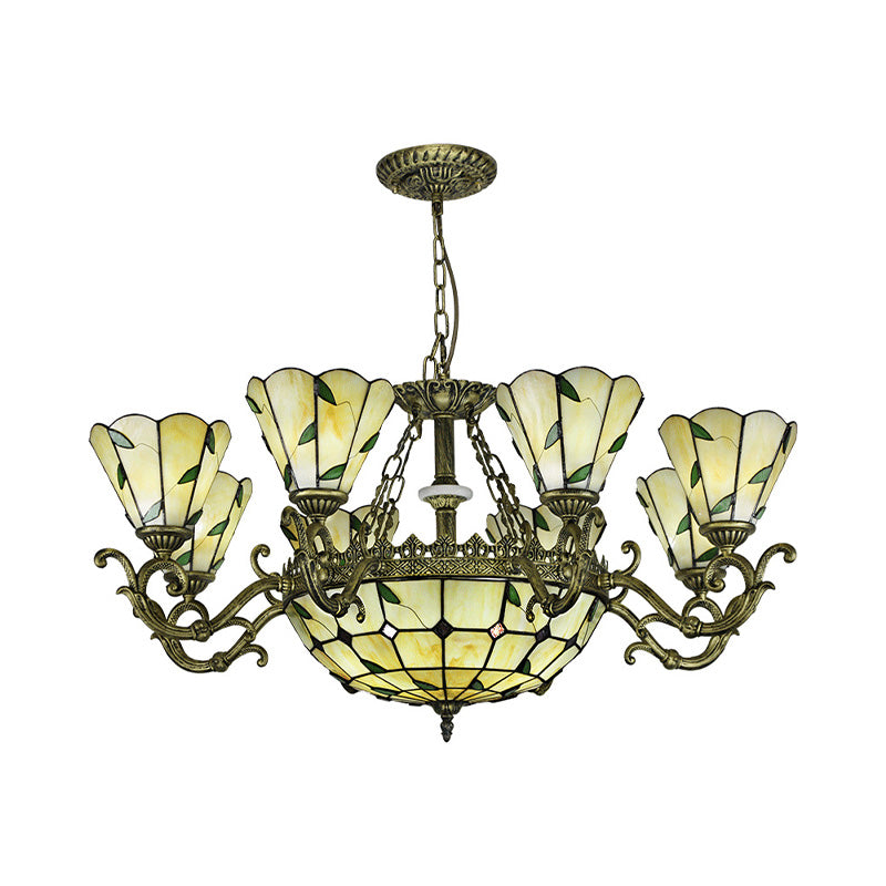 Beige Glass Green Chandelier: Leaf Design, 5/9/11 Lights, Baroque Style, Kitchen Lighting Fixture