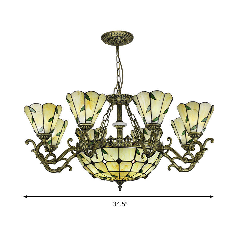 Beige Glass Green Chandelier: Leaf Design, 5/9/11 Lights, Baroque Style, Kitchen Lighting Fixture