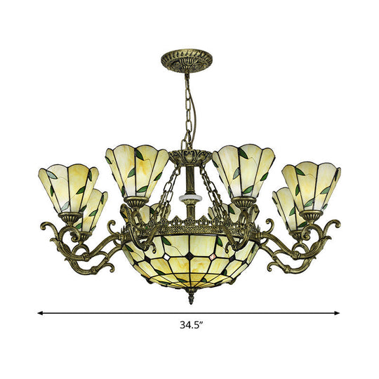 Beige Glass Green Chandelier: Leaf Design, 5/9/11 Lights, Baroque Style, Kitchen Lighting Fixture