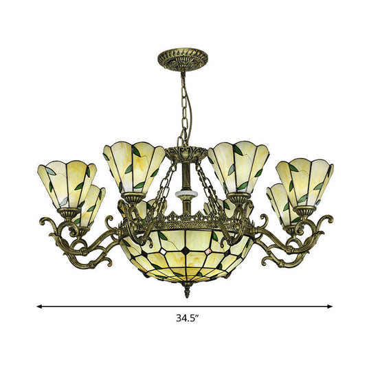 Baroque Suspension Chandelier With Beige Glass And Green Leaf Design - 5/9/11 Lights Ideal For