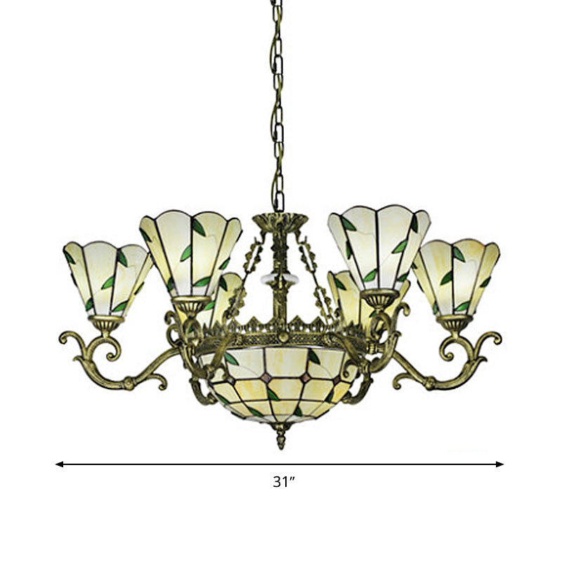 Beige Glass Green Chandelier: Leaf Design, 5/9/11 Lights, Baroque Style, Kitchen Lighting Fixture