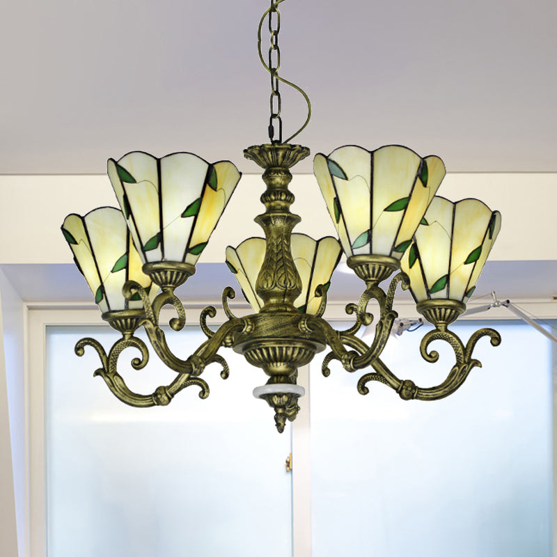 Beige Glass Green Chandelier: Leaf Design, 5/9/11 Lights, Baroque Style, Kitchen Lighting Fixture