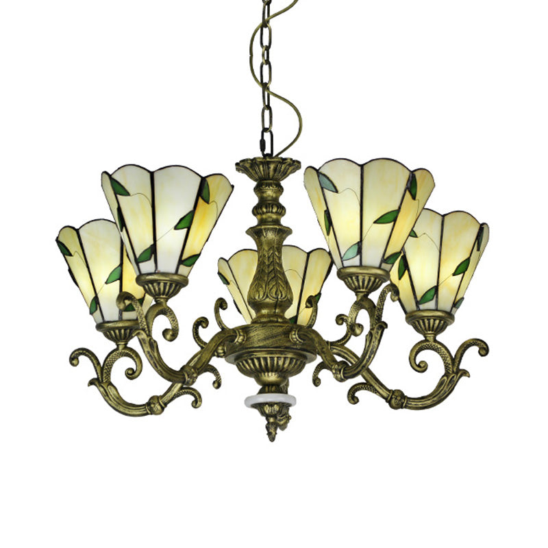 Beige Glass Green Chandelier: Leaf Design, 5/9/11 Lights, Baroque Style, Kitchen Lighting Fixture