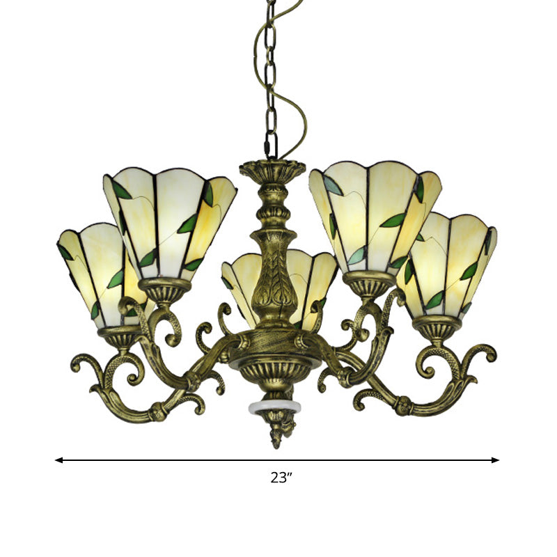 Beige Glass Green Chandelier: Leaf Design, 5/9/11 Lights, Baroque Style, Kitchen Lighting Fixture